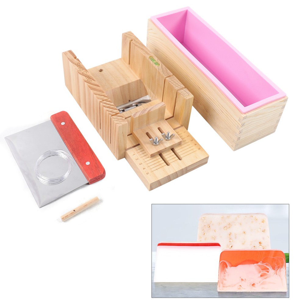 3PCS Soap Making Tool Kit with Adjustable Wooden Cutter & Mold
