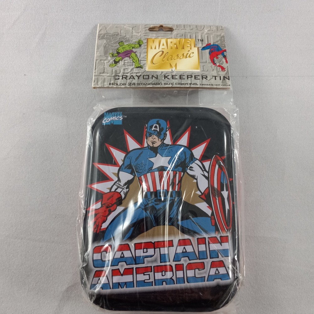 Captain America Crayon Keeper Tin 1998 Marvel Classics (MiP)