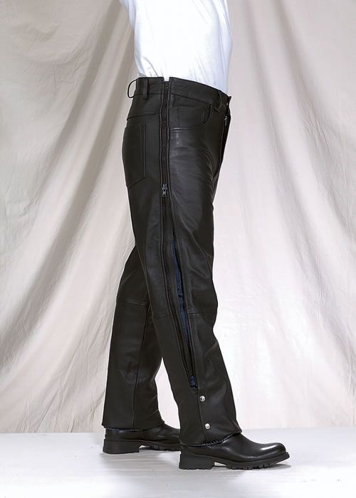 Men's black Genuine leather Motorcycle Biker Chaps With Five Pockets