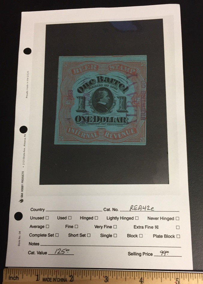Scott REA-42E, U.S. Internal Revenue Beer Stamp, Extra Fine
