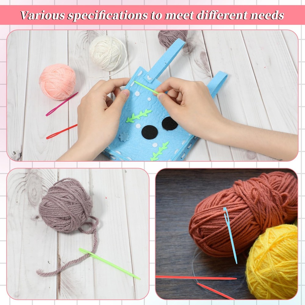 60 Pcs Plastic Sewing Needles for Kids Large 3 Sizes, Mixed