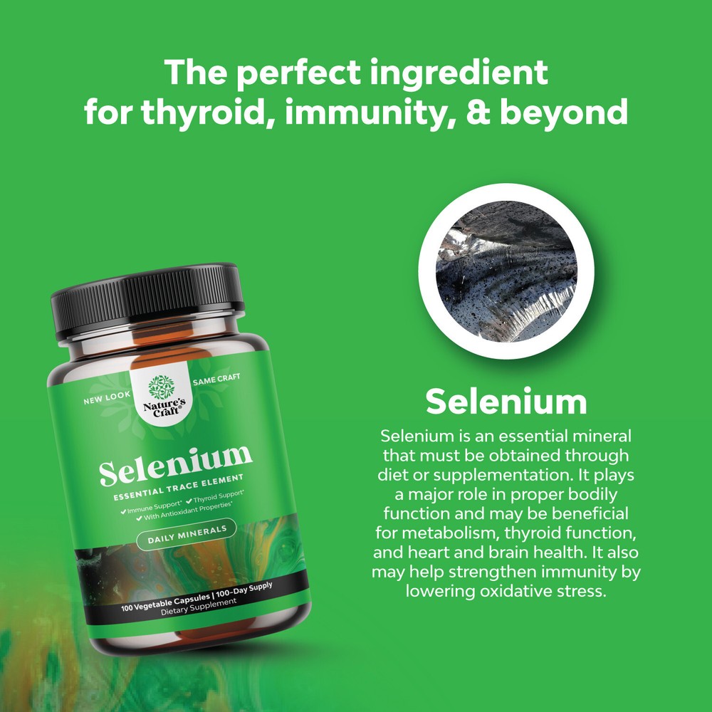 Pure Selenium Thyroid Support Supplement - Selenium 200mcg Antioxidant