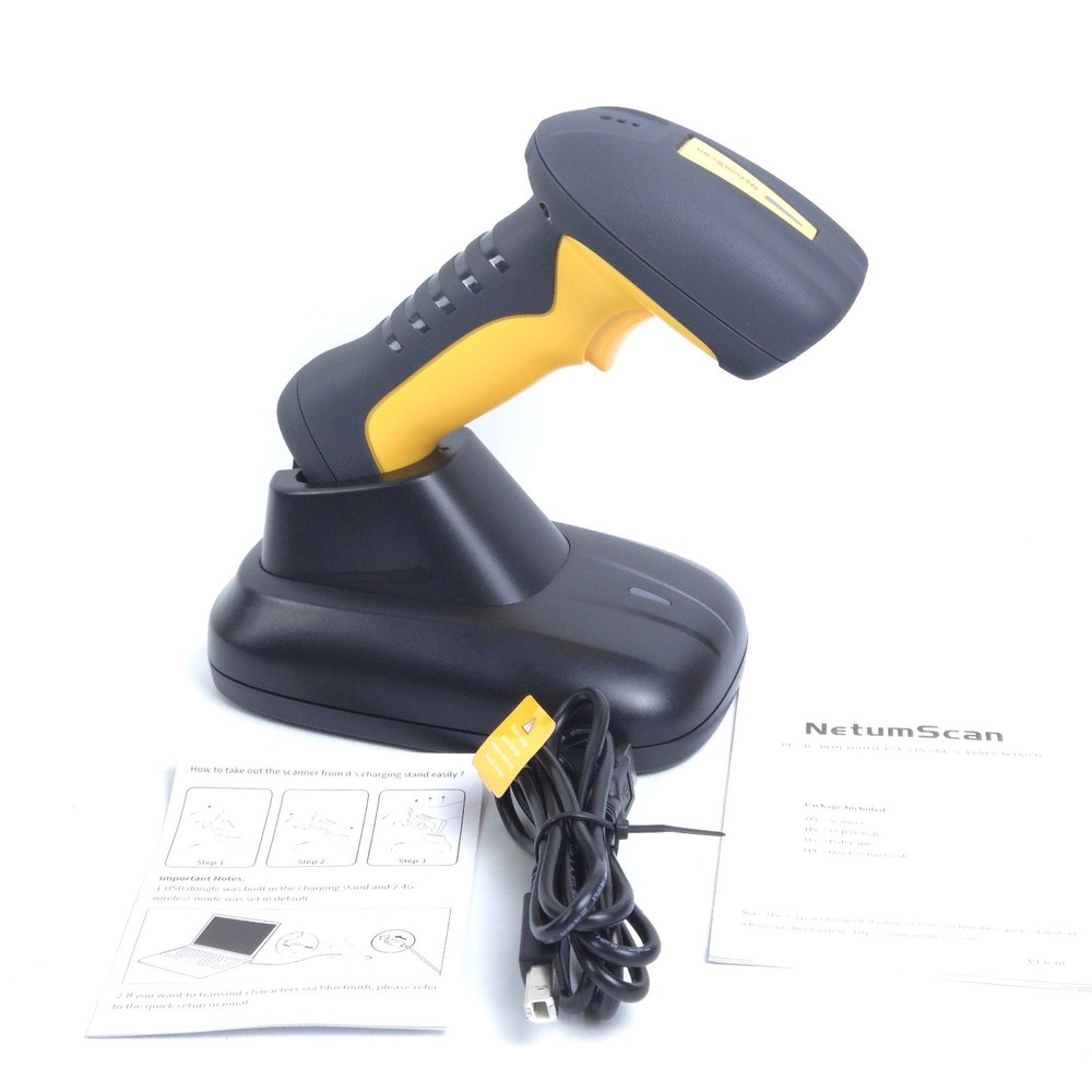 NetumScan NS-1202W Yellow Wireless Barcode Scanner With Charging Cradle