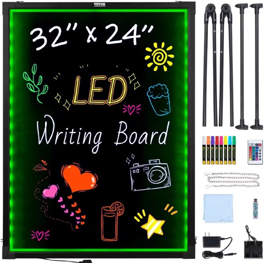 32"x24'' LED Writing Board Lighted Erasable Chalkboard Display