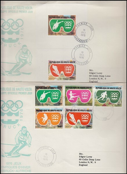 UPPER VOLTA 1975 WINTER OLYMPICS FDC’s (x2) (ID:R39042)