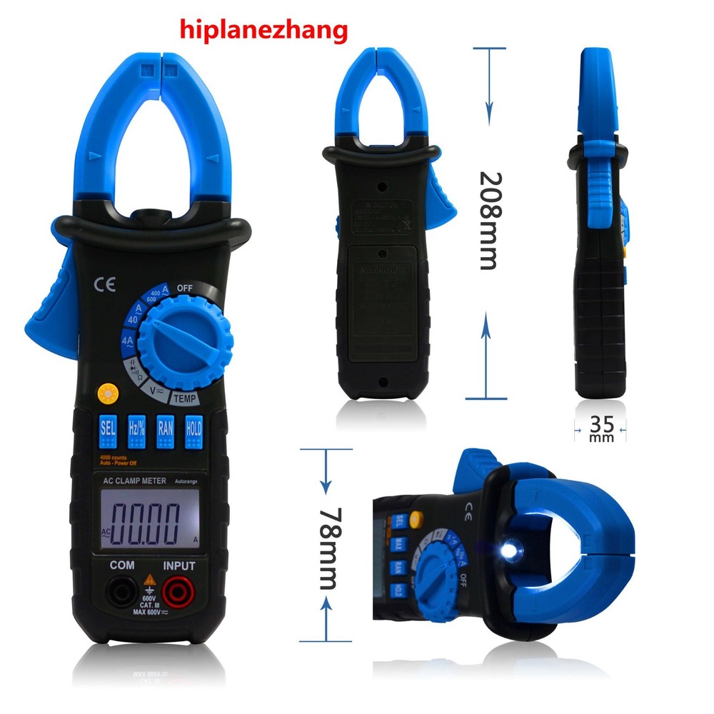 Clamp Meter Auto Range V/A Resistance Capacitance Freq. Temperature Flashlight