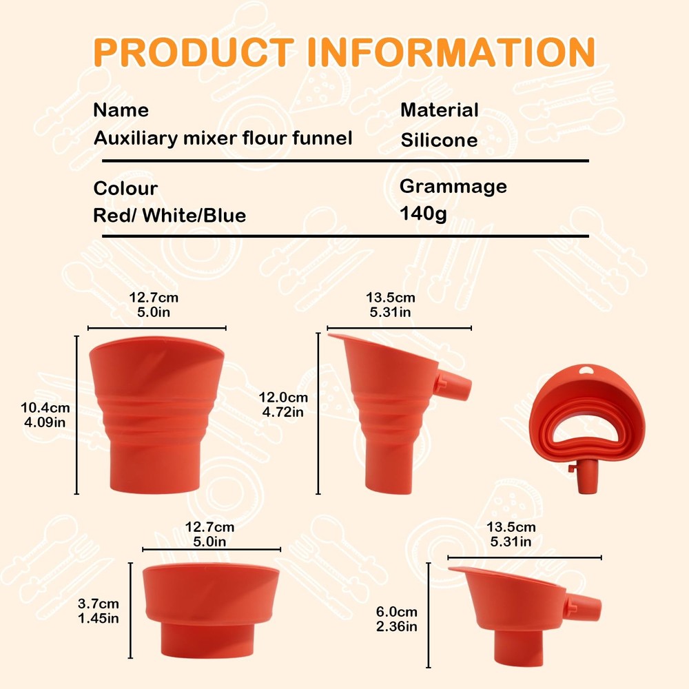 Silicone Foldable Flour Funnel for Kitchen Aid Mixer,Easy Pour No-Mess Attach...