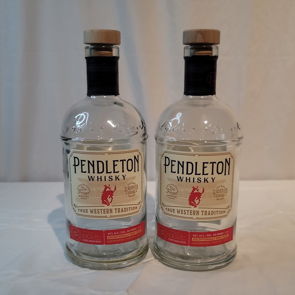 2 Empty Pendleton Whiskey Bottles With Lid 750ml Preowned For Crafting