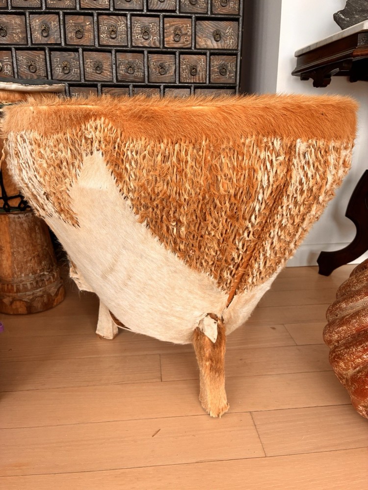Gorgeous African Goat-Fur Covered Table/Drum Hand Carved
