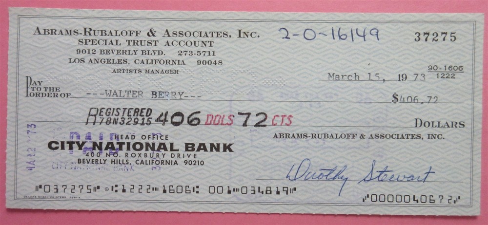 Walter Berry Opera Singer Signed Check - Beckett BAS