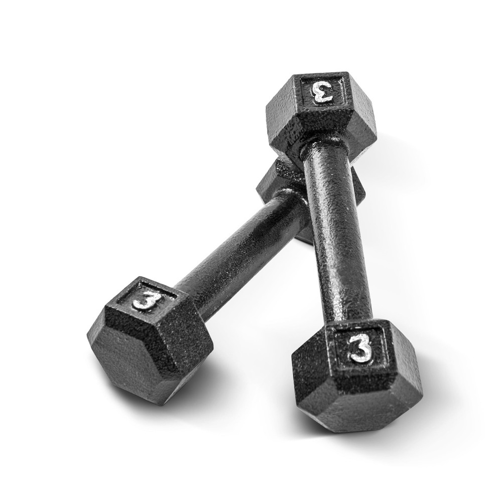 Cast Iron Hex Dumbbell, Black, Pair, 3 lb