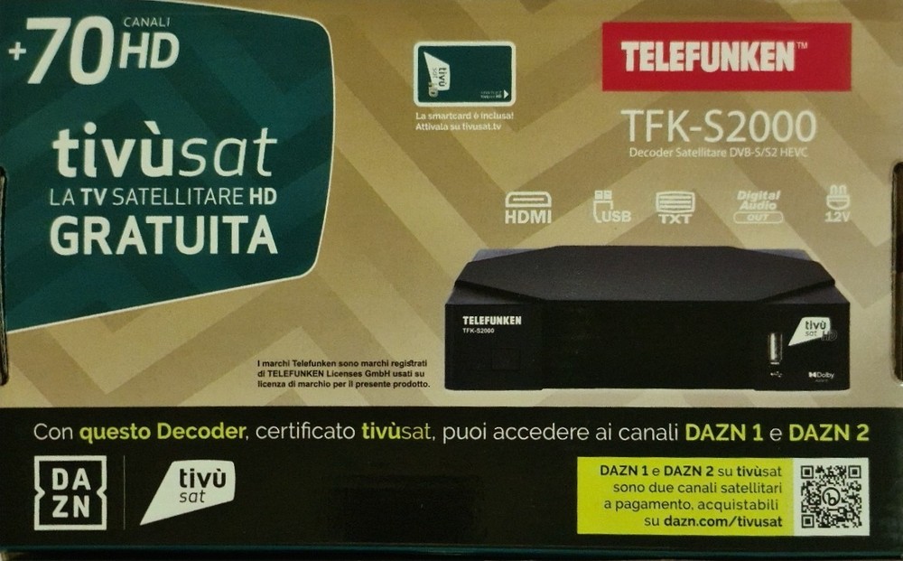 TIVÙSAT HD DECODER INCLUDING TELEFUNKEN TFK-S2000 CARD