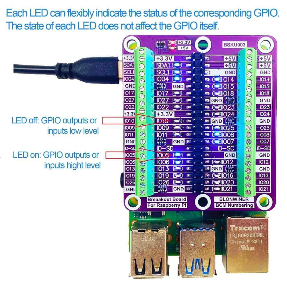 Breakout Board for Raspberry Pi GPIO Status LED Terminal Block Shield Hat