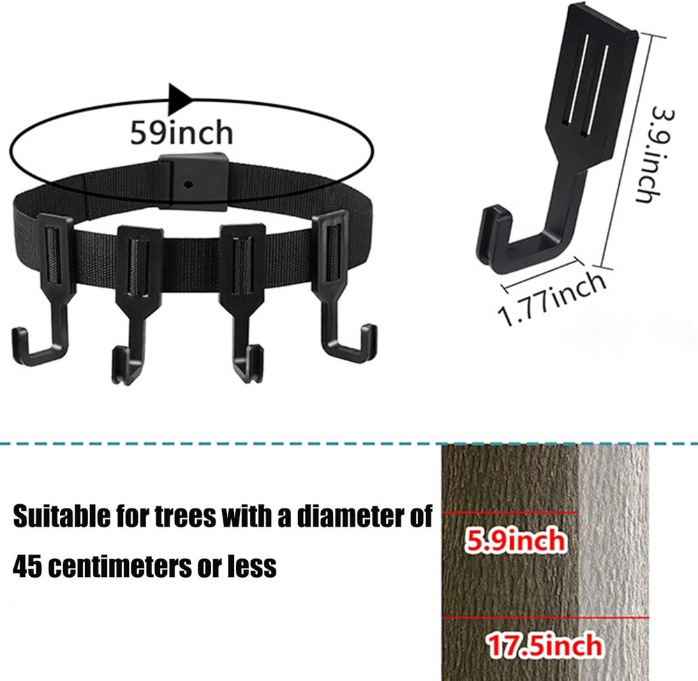 Treestand Strap Gear Hangers with 5 Large Hooks, Lightweight Multi-Hook Accessor