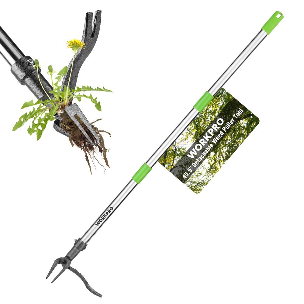 WORKPRO Heavy Duty Stand Up Weed Puller Tool 33"-46" Handle Weed Remover 4 Claws