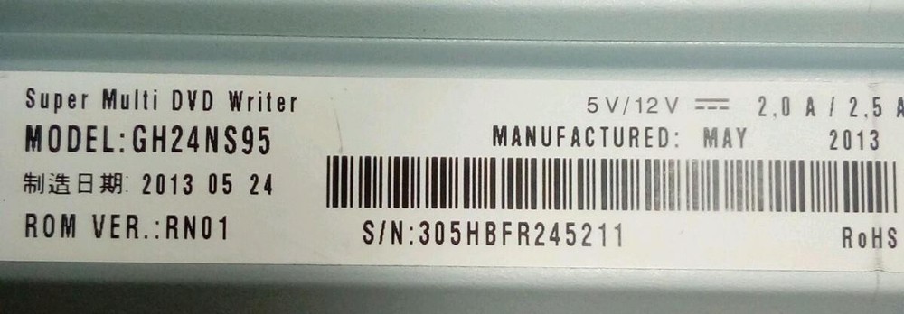 LG SUPER MULTI CD- DVD PLAYER REWRITER MODEL GH24NS95