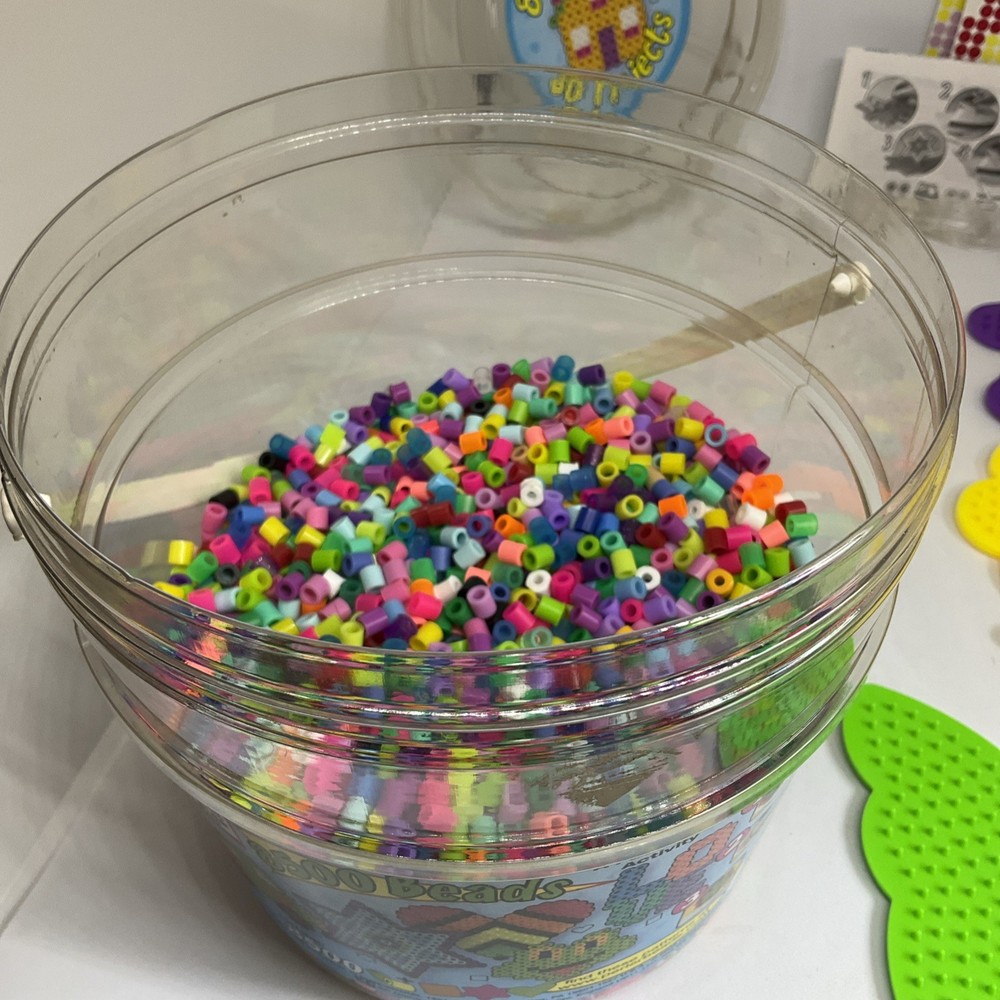 PERLER fuse beads bucket #42769 with 7 pegboards, String, Patterns