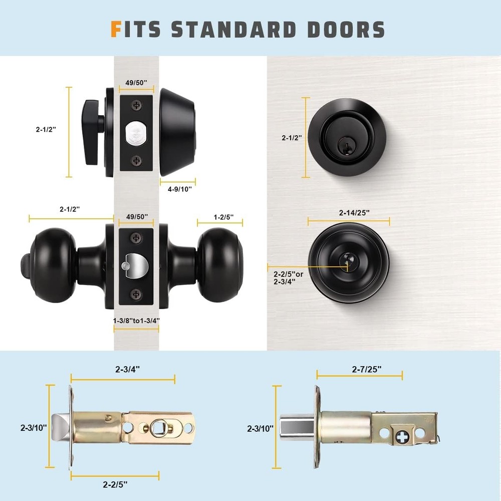 KNOBWELL 3 Pack Keyed Alike Entry Door Knobs and Single 3 Pack, Black