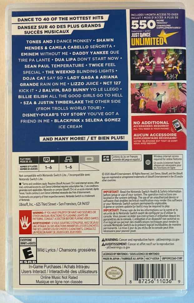 Just Dance 2021 Nintendo Switch *** REPLACEMENT CASE ONLY ***