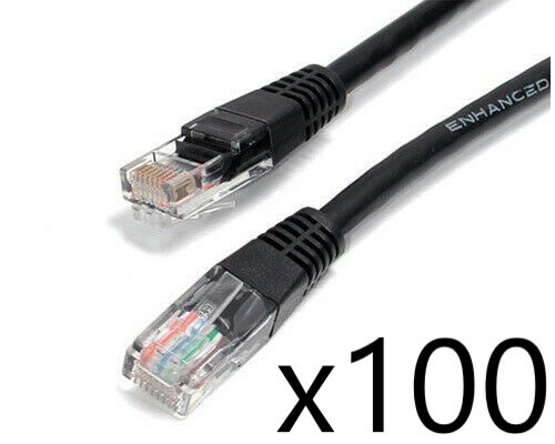 100 Pack Lot - 2ft CAT5e Ethernet Network LAN Router Patch Cable Cord Wire Black