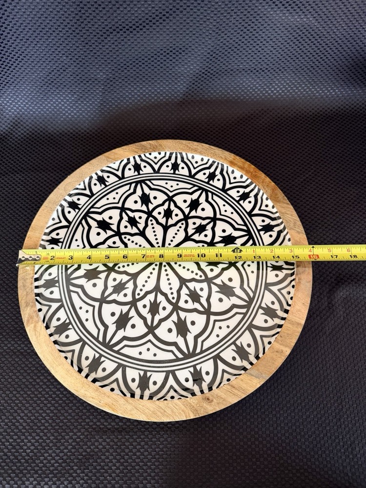 Lazy Susan Turntable Solid Wood With Boho Patterned Inlay And Matching Bowl