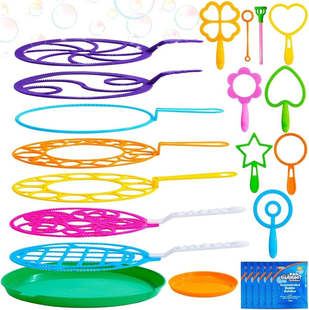 Multicolor Bubble Wands Bundle - 18 Large Wands and Bubble Solution Trays
