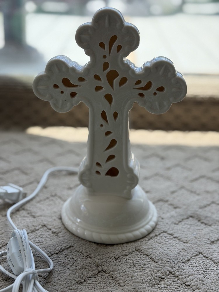 Ceramic Cross /Tabletop Cross /Sympathy Gift/Keepsake/Night Light