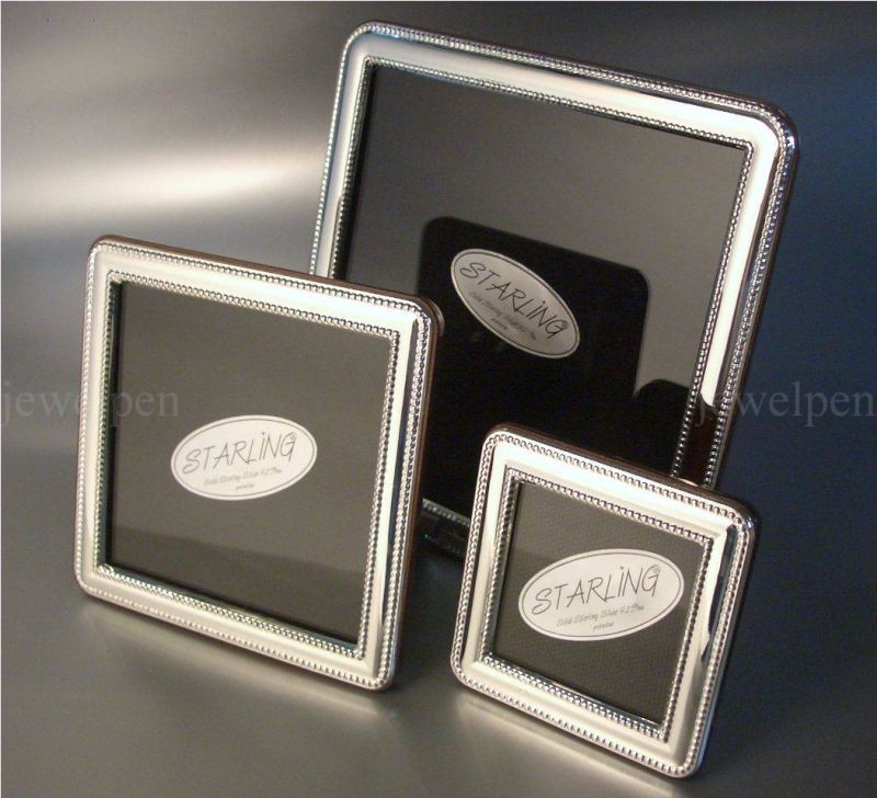 Pearl Edge Silver Frame Picture Frame 925 STERLING SILVER Mahogany