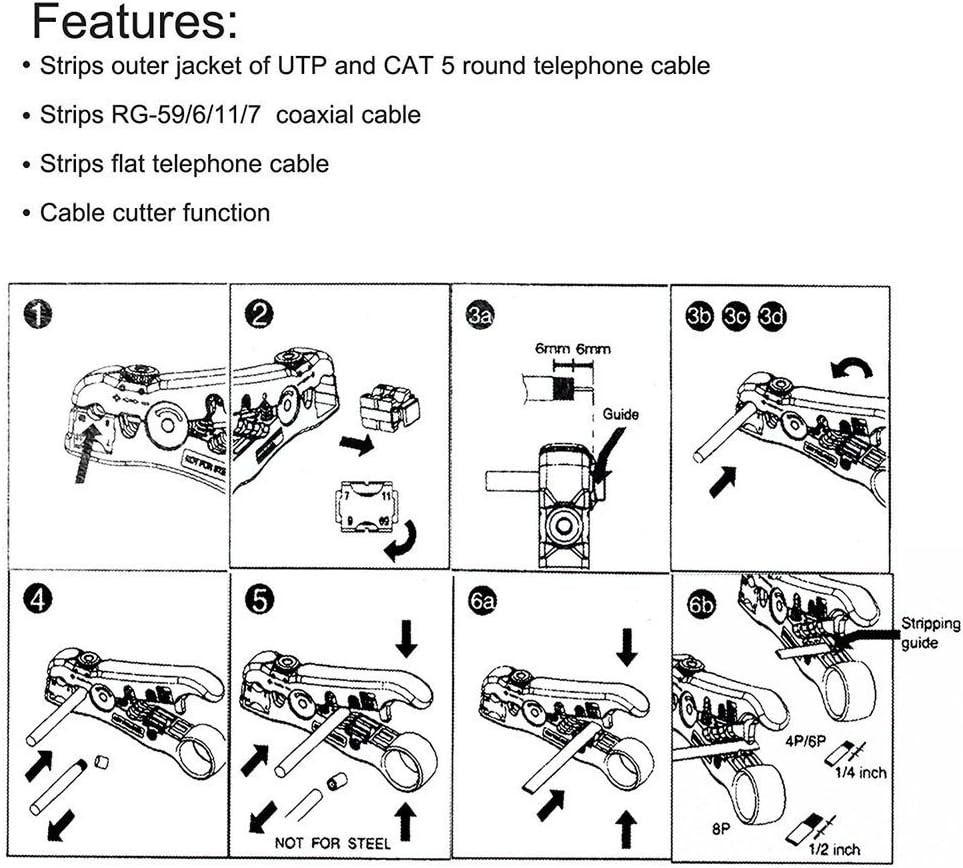 Pack 2pcs Universal Cable Wire Stripper Cutter Stripping Tool for Flat or Round