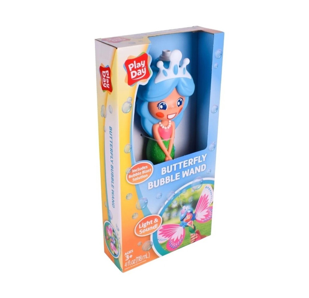 Play Day Butterfly Wand w/Lights & Sounds Includes Bubble Solution New! Cute!