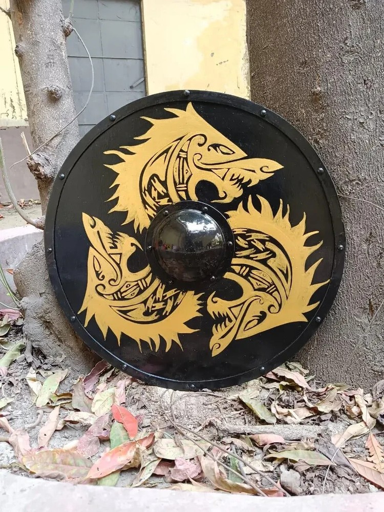 Handmade Viking Shield Wolf Authentic Battle Worn Valhalla Viking Shield