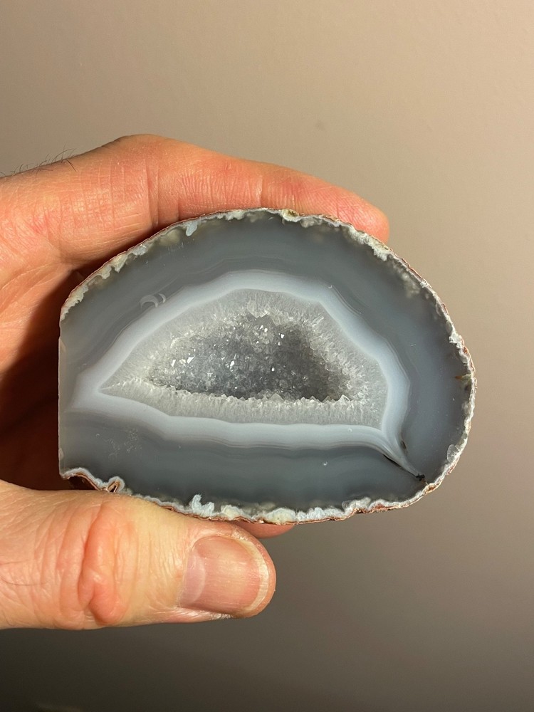 Very Nice Agate Geode Light Blue, White & Gray, Geode Half 3" x 2.25" x 1.5"