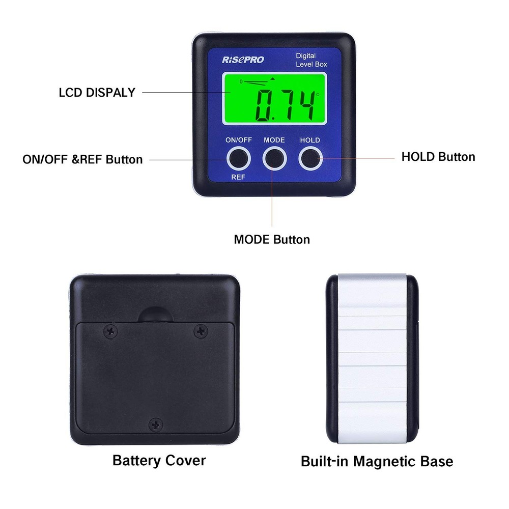 Digital Level Box Angle Gauge Protractor Inclinometer Bevel Box with Data Hol...