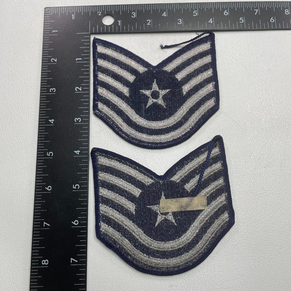 2 Patches TECHNICAL SERGEANT RANK US Air Force Patch Lot (Blue, Silver) 321V