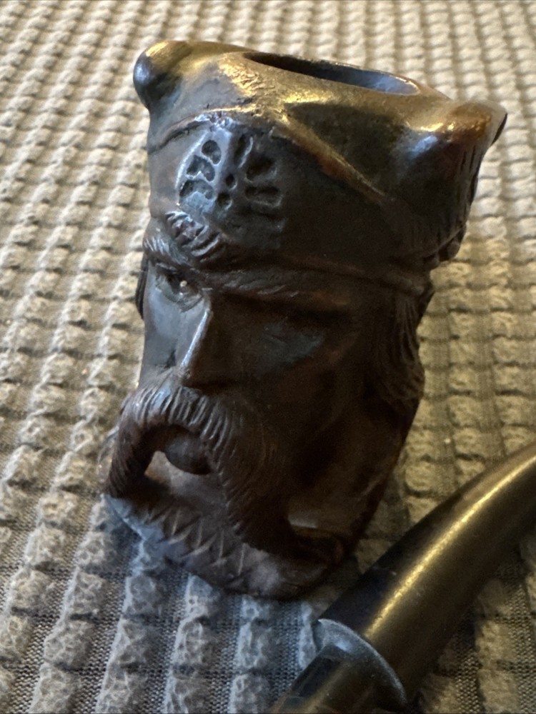 Carved Briar Pipe-Viking Warrior-As Found