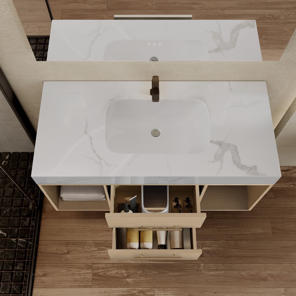 39.4 '' Floating Bathroom Vanity with Ceramic sink, Modern Wall Mounted Vanity