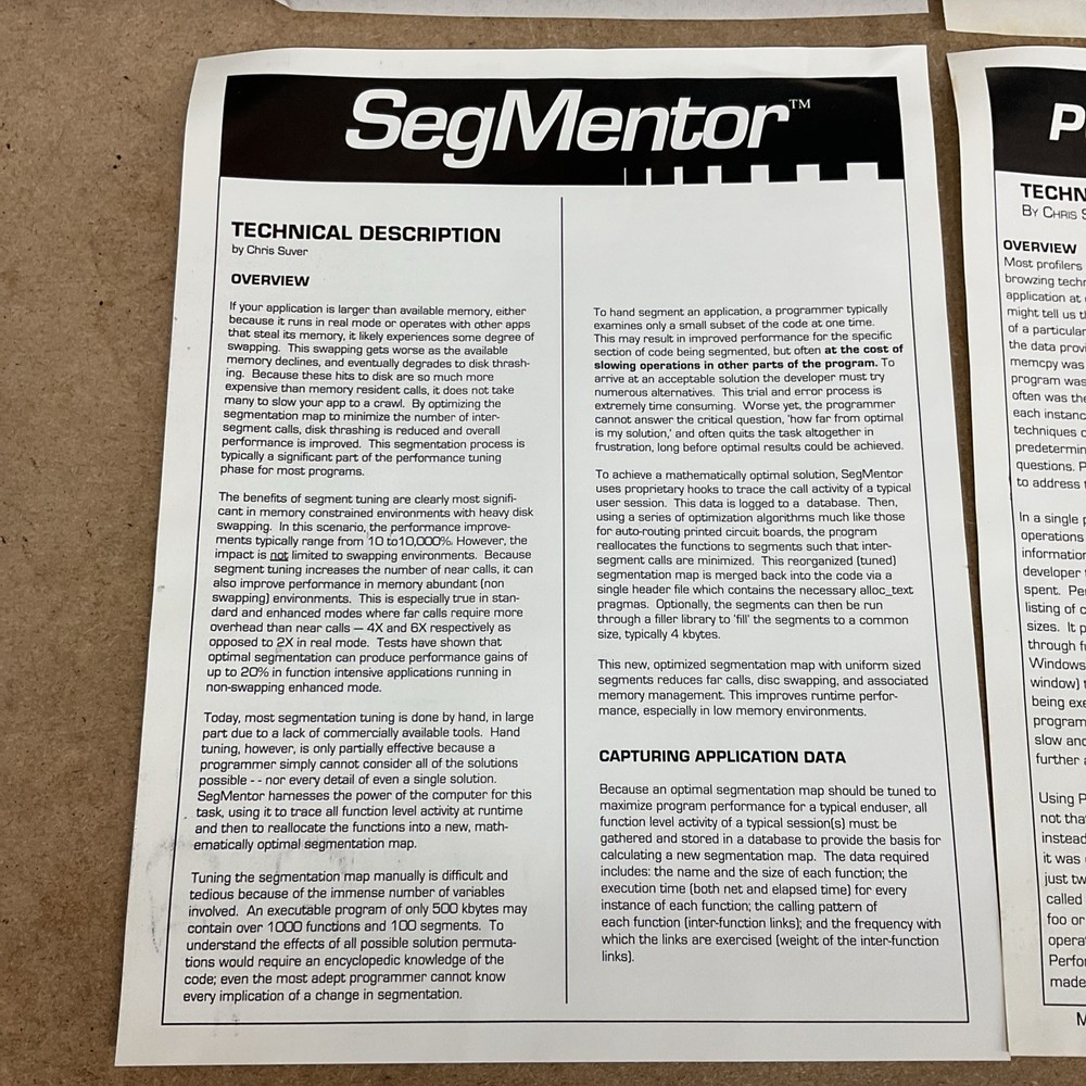 MicroQuill SegMentor Performance Tracer Price List Vintage Computing - No Disks