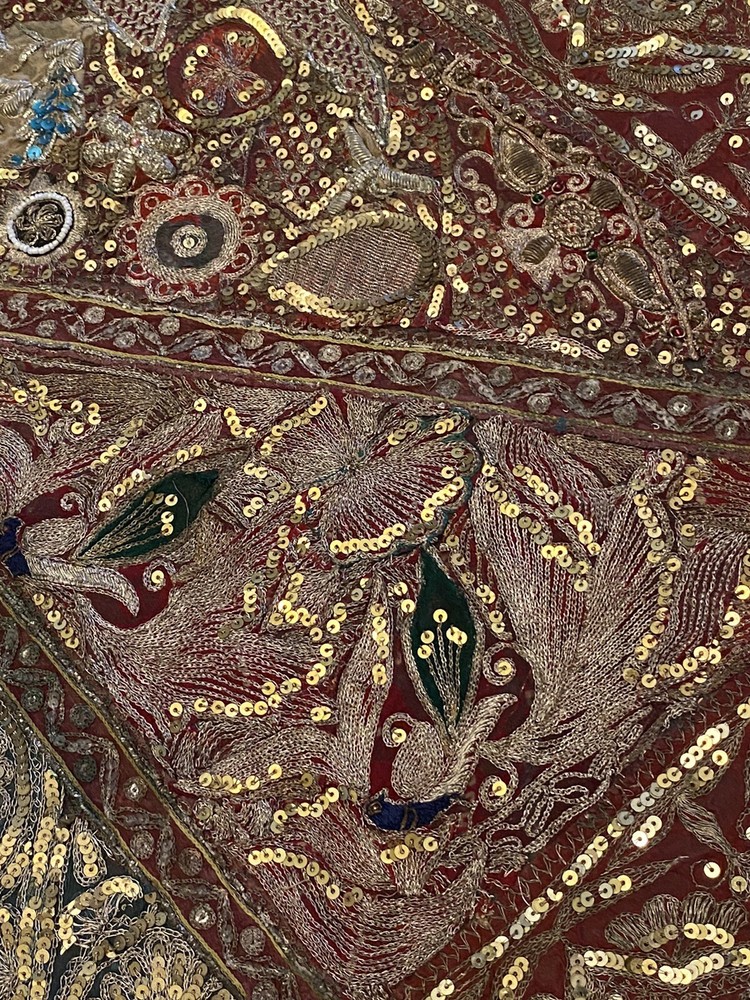 Antique Silver Thread Embroidery Wall Hanging Tapestry