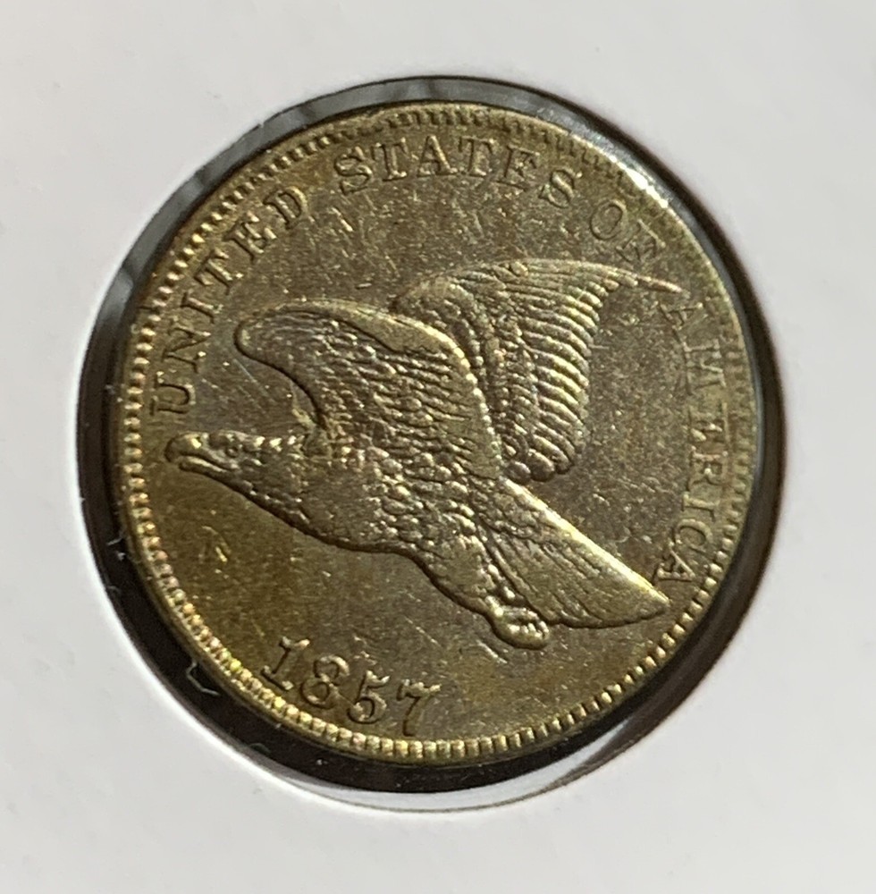 1857 US FLYING EAGLE CENT SCRATCHED AU