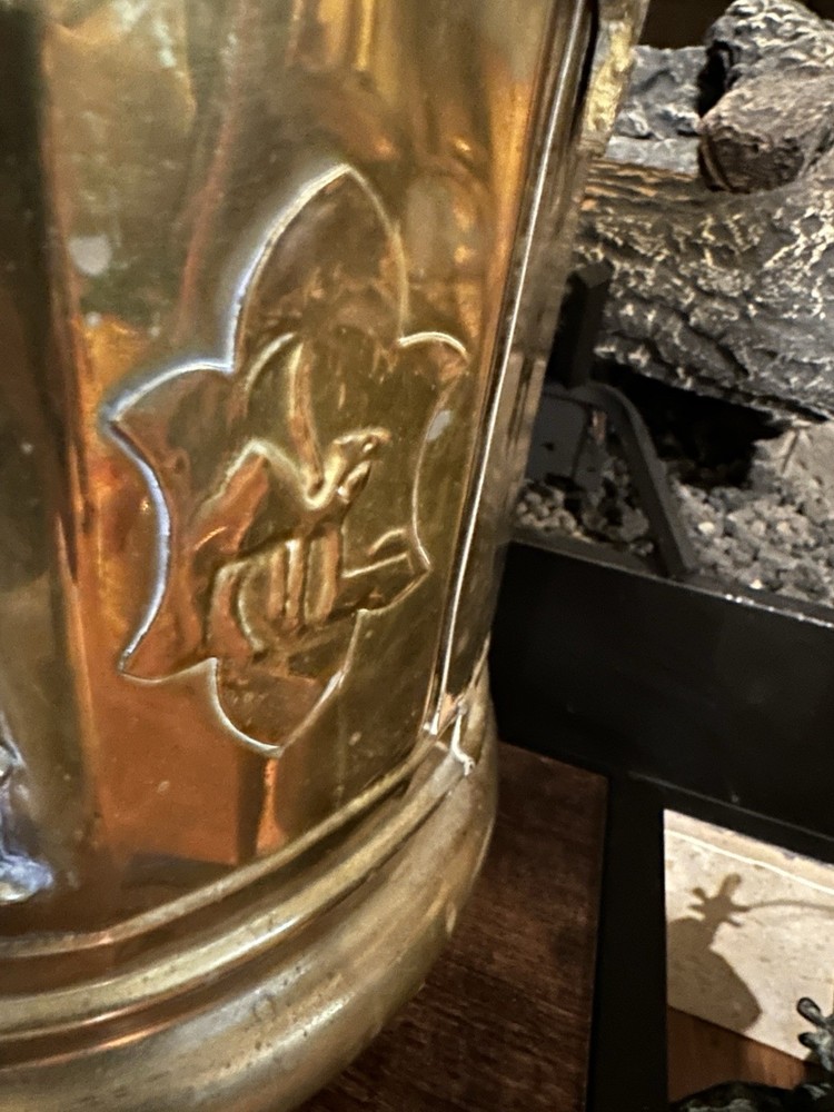 Antique Brass & Copper Moroccan Footed cauldron With Handle