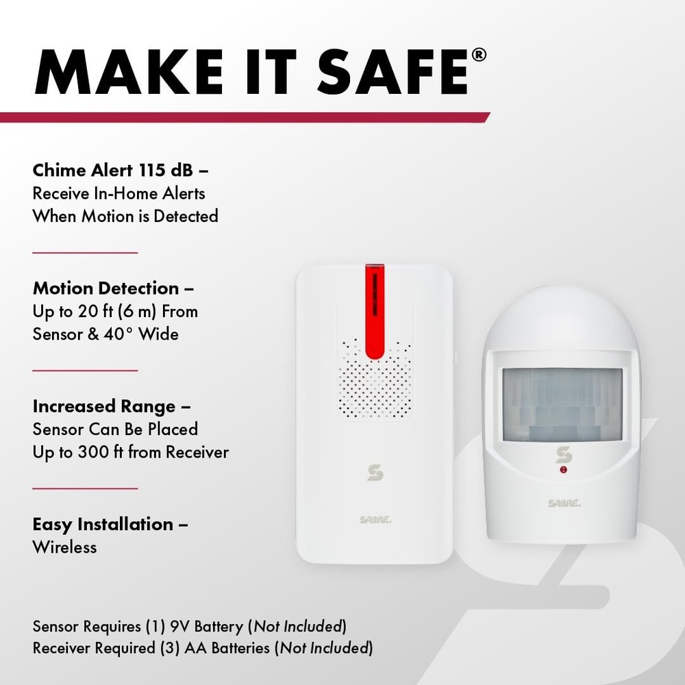 Sabre Driveway Alert, Wireless Motion Detector Sensor System with White