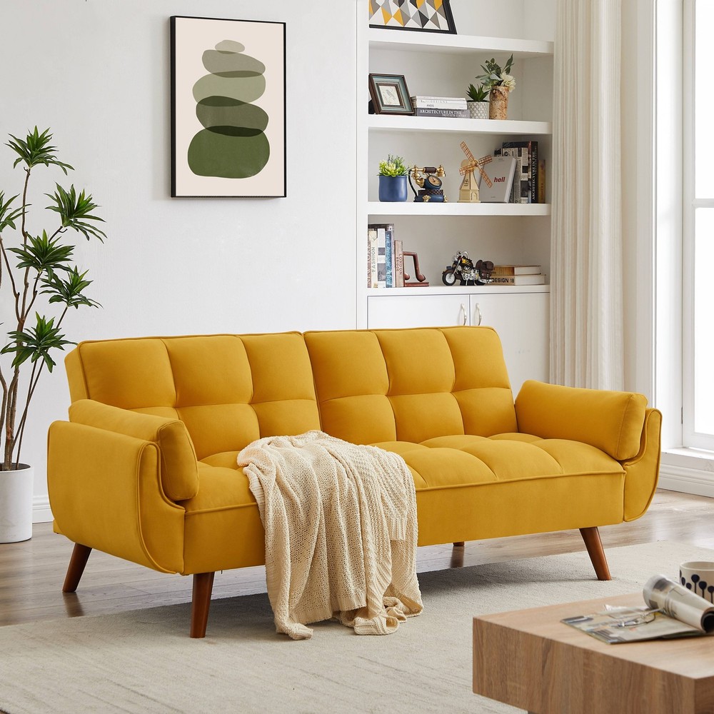 75.39" Loveseat Sleeper Sofa Bed Adjustable Backrest Double Size Solid Wood Legs