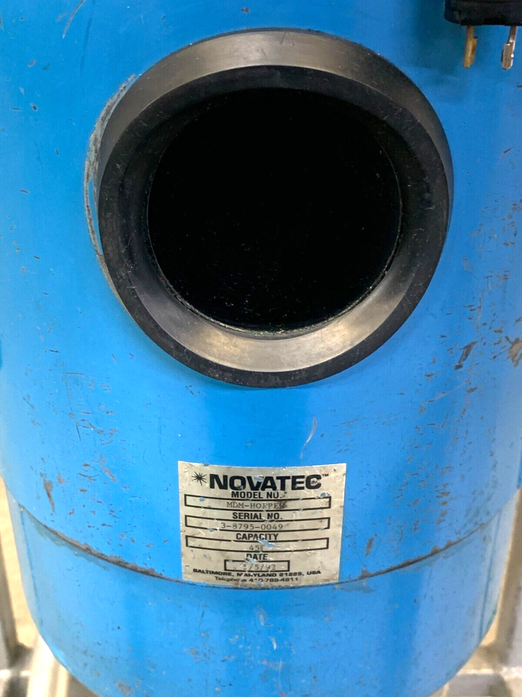 NOVATEC HOPPER W/ ROLLING STAND & DESICCANT DRYER W/ DISPLAY CONTROL PANEL