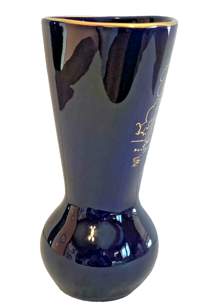 Wide Mouthed Handled Ceramic Blue Pitcher Paris