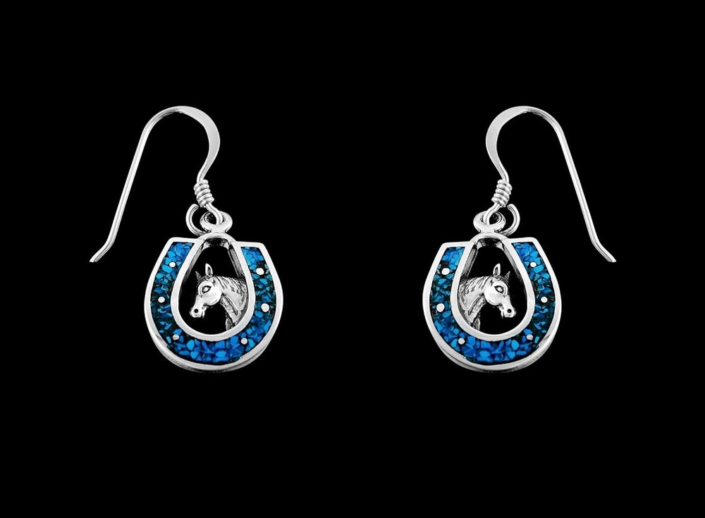 Sterling Silver and Turquoise Horseshoe Bust Dangle Earrings