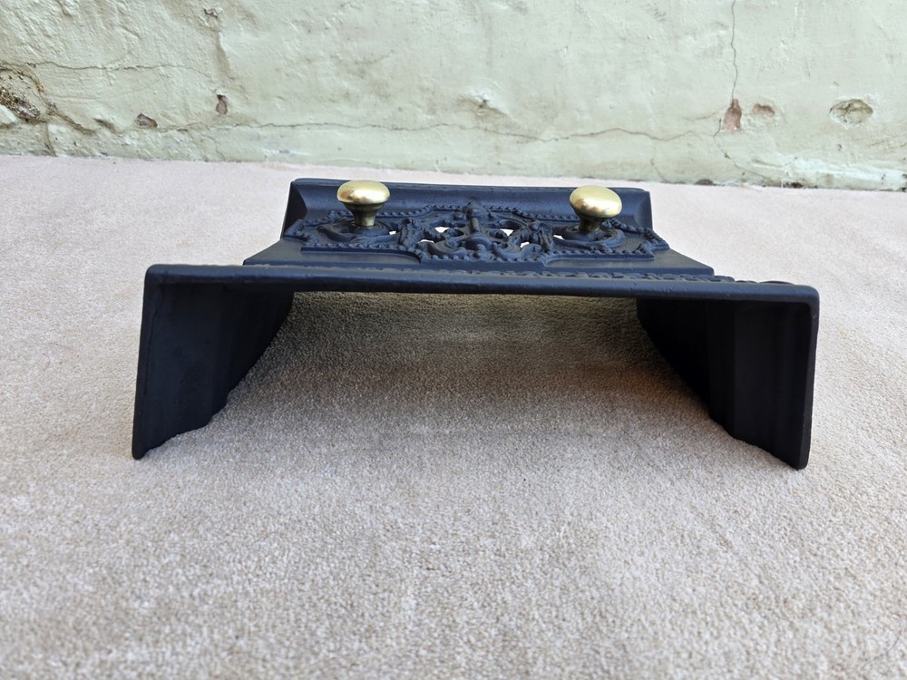Black Cast Decorative Fire Front With Brass Handles Original Condition
