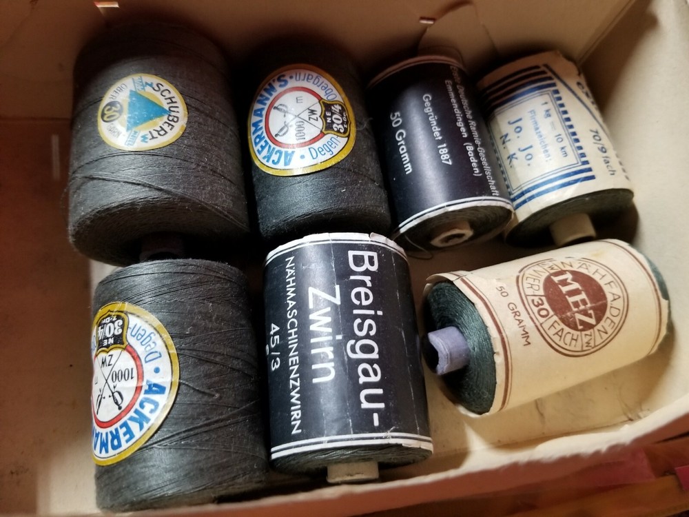 WW2 German uniform Feldgrau sewing thread reels in original box
