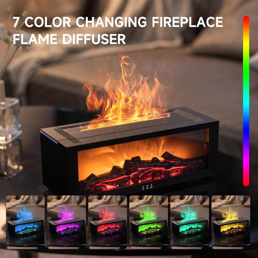 Fireplace Flame Air Diffuser Humidifier,7 Colors Aromatherapy Essential Oil Diff