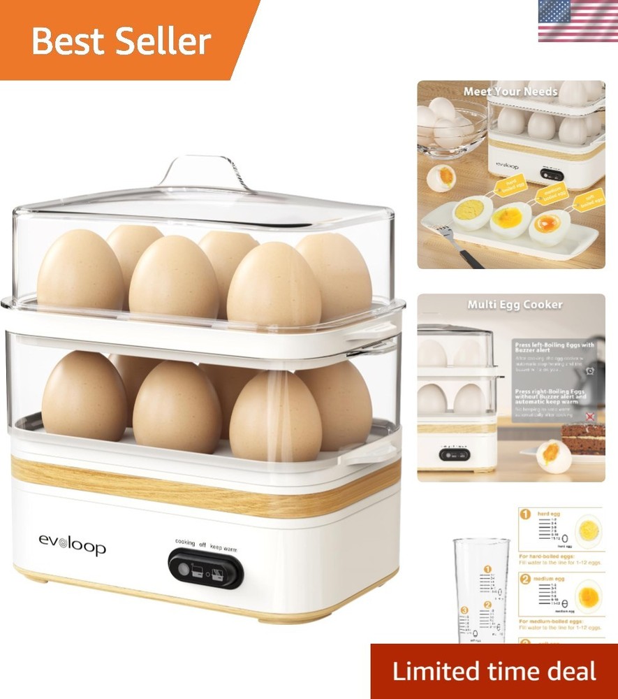 Compact 12 Egg Cooker with Poaching and Steaming Options - Easy Clean Design