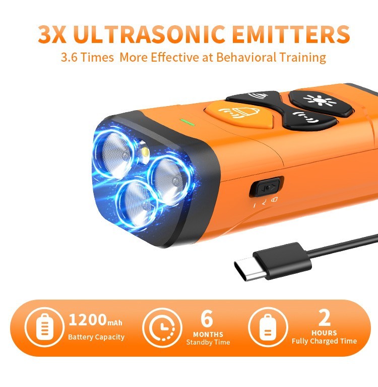 3X Ultrasonic Dog Trainer w/ Flashlight, 28ft Range, Bark Control, 3 Modes